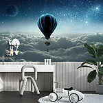 Wall mural Hot air balloon with a basket attached to it