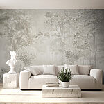Wall mural Misty forest with delicate foliage