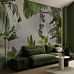 Wall mural Lush jungle paradise with green leaves