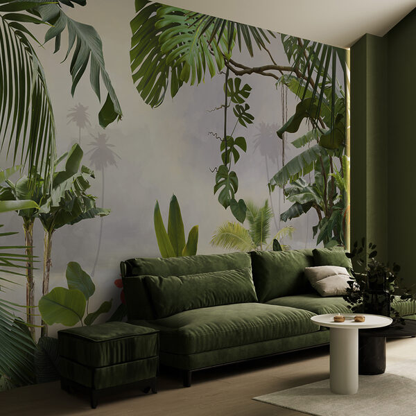 Wall mural Lush jungle paradise with green leaves