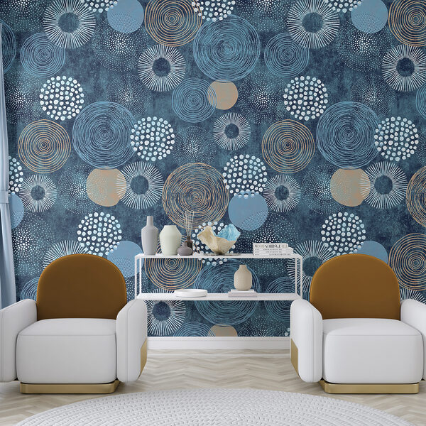 Wall mural Blue and white circle design