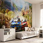 Wall mural Rally cars race through the desert