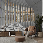 Wall mural Large room with many windows