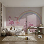 Wall mural Pink flamingo on a pink background