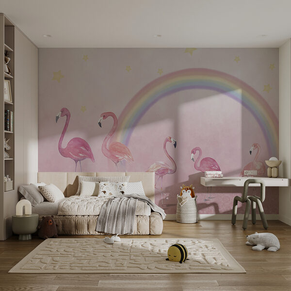 Wall mural Wall mural Pink flamingo on a pink background (SKU: u29070)