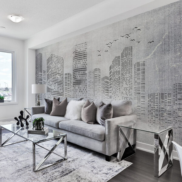 Wall mural Wall mural Cityscape sketched against cloudy backdrop (SKU: u34725)