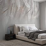 Wall mural White leaves on a grey surface