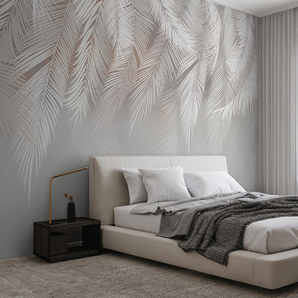 Wall mural White leaves on a grey surface