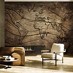 Wall mural Wooden map etched on surface