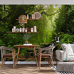 Wall mural Misty forest with flowing stream