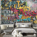 Wall mural Yellow and black graffiti