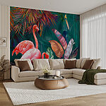 Wall mural Pink flamingo with long legs