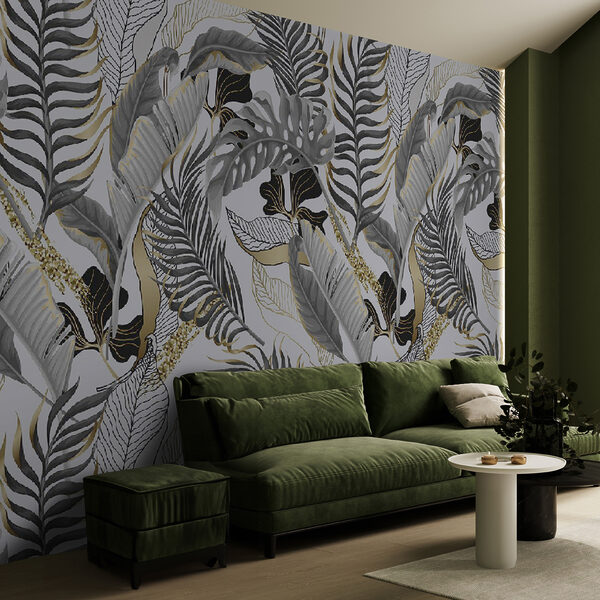 Pattern of leaves on a white background Wall mural Pattern of leaves on a white background