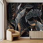 Wall mural Elegant tropical leaves on dark background