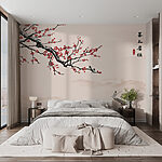 Wall mural Tree branch with red flowers