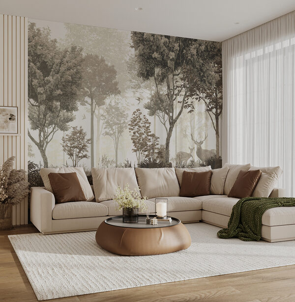 Wall mural Deer stand gracefully in misty forest