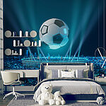 Wall mural Floating soccer ball over illuminated city