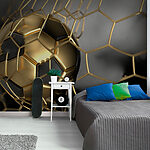 Wall mural Soccer ball caught in net