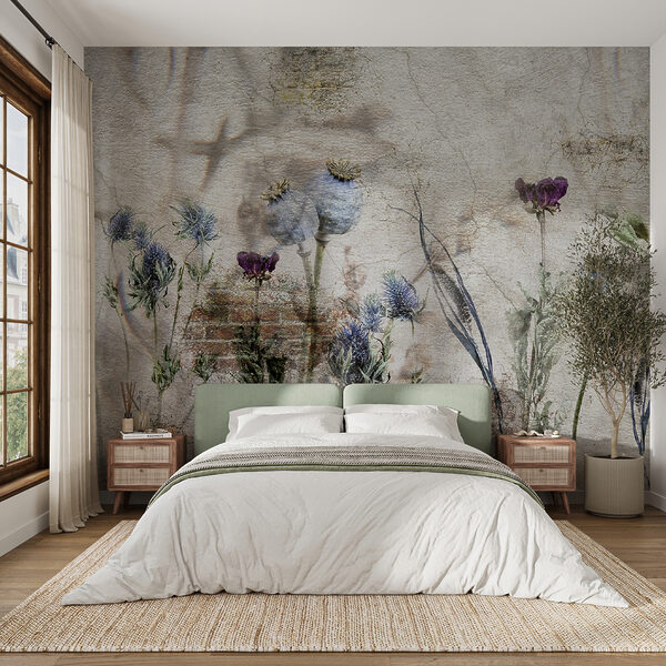 Botanical collage on textured background Wall mural Botanical collage on textured background