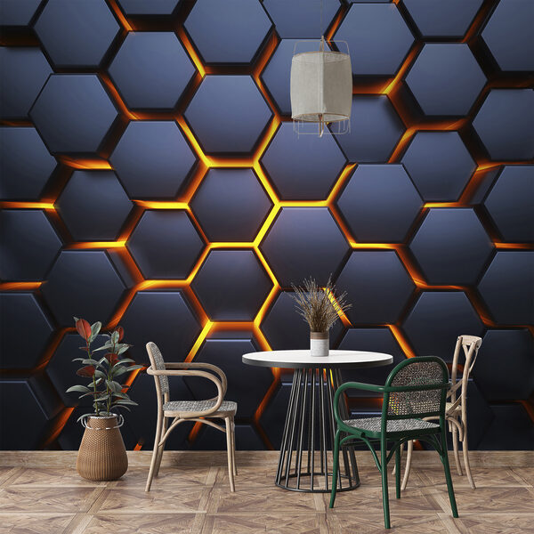 Hexagon with orange lights Wall mural Hexagon with orange lights