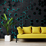 Wall mural Black and blue hexagons