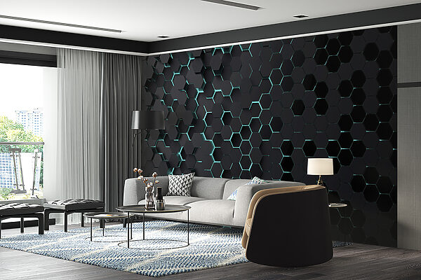 Wall mural Wall mural Black and blue hexagons (SKU: u93618)