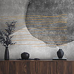 Wall mural Black and white painting with orange lines