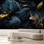 Wall mural Dark and metallic leaves pattern