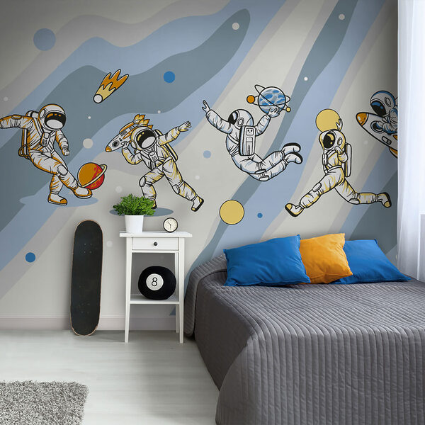 Wall mural Cartoon of an astronaut with a rocket on his head