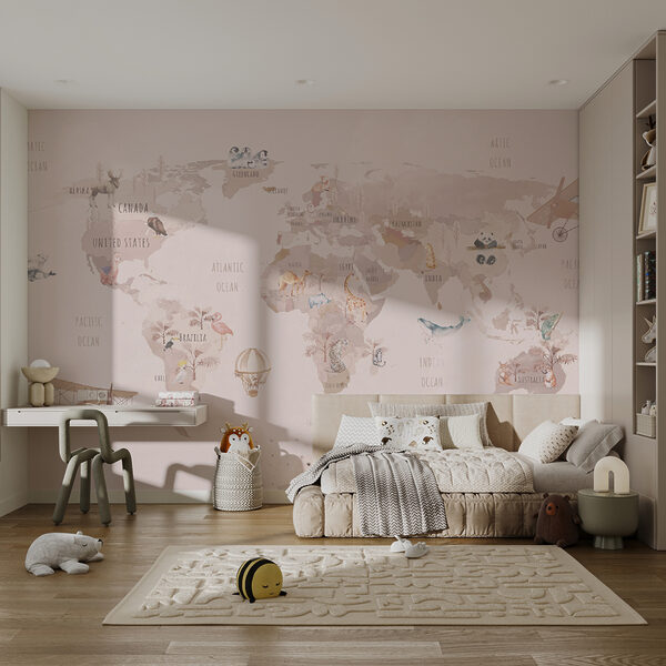 Wall mural Map of the world with animals
