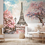 Wall mural Paris romance under cherry blossoms