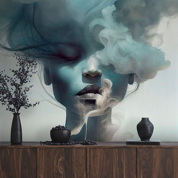 Woman’s face with smoke Wall mural Woman’s face with smoke