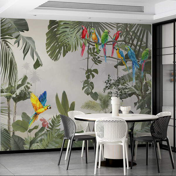 Wall mural Blue and yellow parrot on a branch