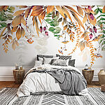 Wall mural Green leaf on a white background