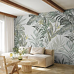 Wall mural Tropical leaves with delicate flowers