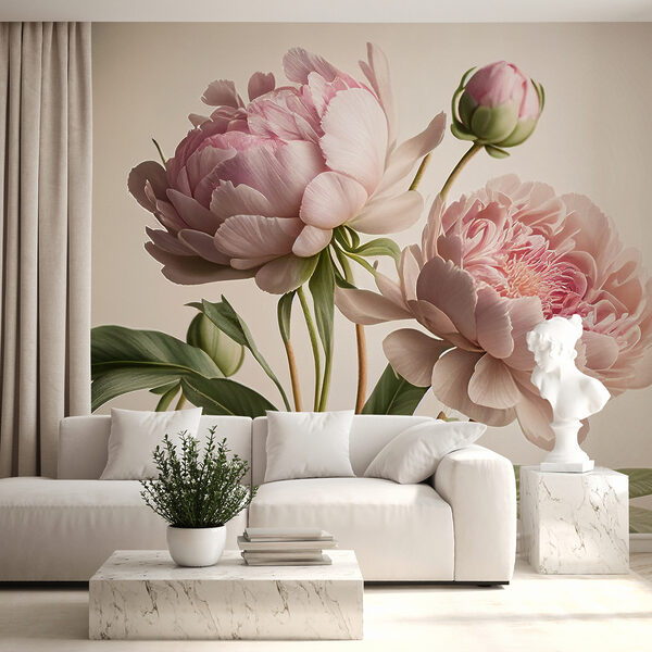 Wall mural Peony blossoms in gentle pink hues