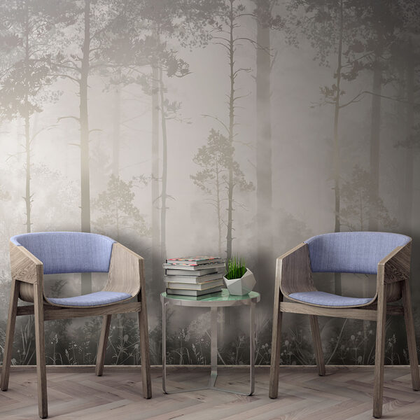 Foggy forest, softly illuminated morning Wall mural Foggy forest, softly illuminated morning