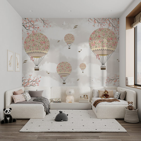 Wall mural Hot air balloon with flowers