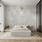 Wall mural White leaves on a gray background