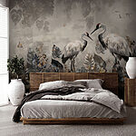 Wall mural Crane with a fish in its beak
