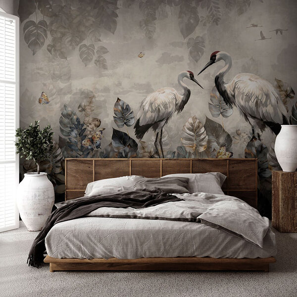 Wall mural Crane with a fish in its beak
