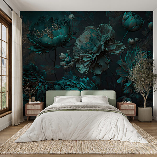 Wall murals Wall murals Emerald peonies in moonlit garden (SKU: u75411)