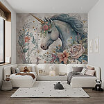Wall mural Enchanting unicorn adorned with flowers