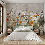 Wall murals Butterflies dance above colorful meadow