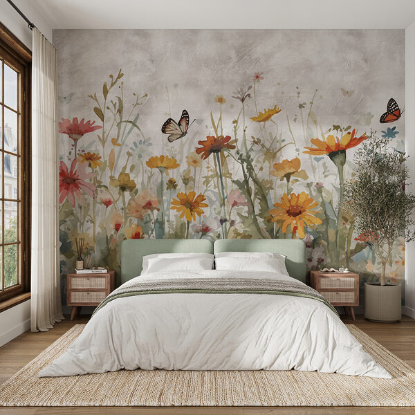 Wall murals Wall murals Butterflies dance above colorful meadow (SKU: u95406)