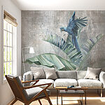 Wall mural Blue parrot perched on leafy branch