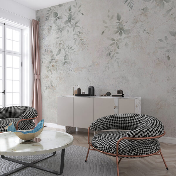 Wall mural Wall mural White wall with leaves painted on it (SKU: u96140)