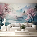 Wall mural Painting of a tree with pink flowers