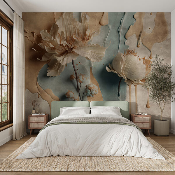 Wall mural Flowers with artistic paint drips