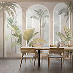 Wall mural Arched windows with tropical plants